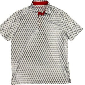 Grunk Dolfer‎ Golf Polo Shirt Men's Large White Blue Guitar All Over Performance